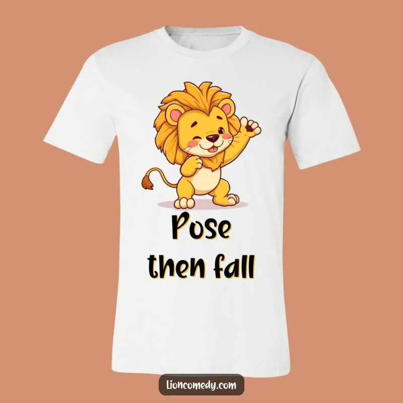 Funny Dramatic Lion Tripping T-Shirt: Kawaii Pose Fail Tee, Great Gift