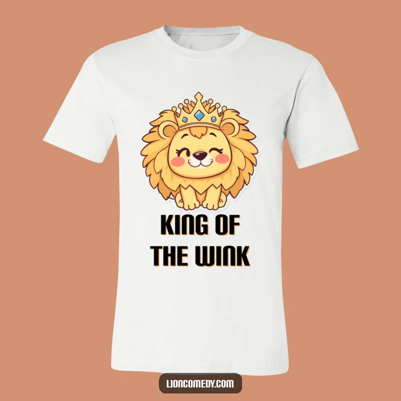Show off your majestic side with this funny kawaii lion t-shirt. The winking lion with a crown adds a touch of playful royalty.