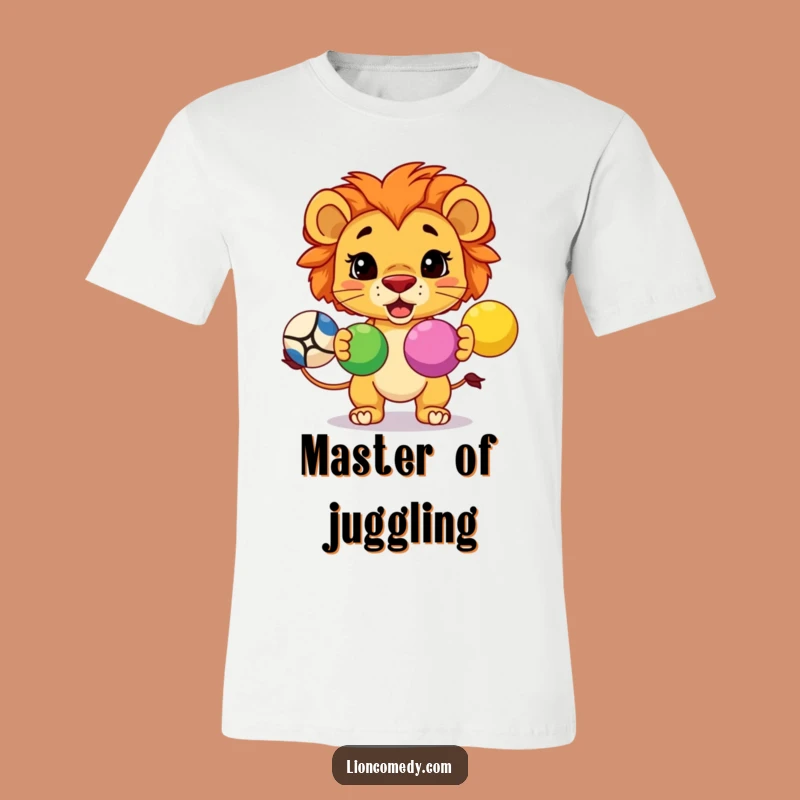 Wear your determination on your sleeve (literally!) with this funny t-shirt featuring a focused kawaii lion juggling its heart out. Comfort and concentration combined.