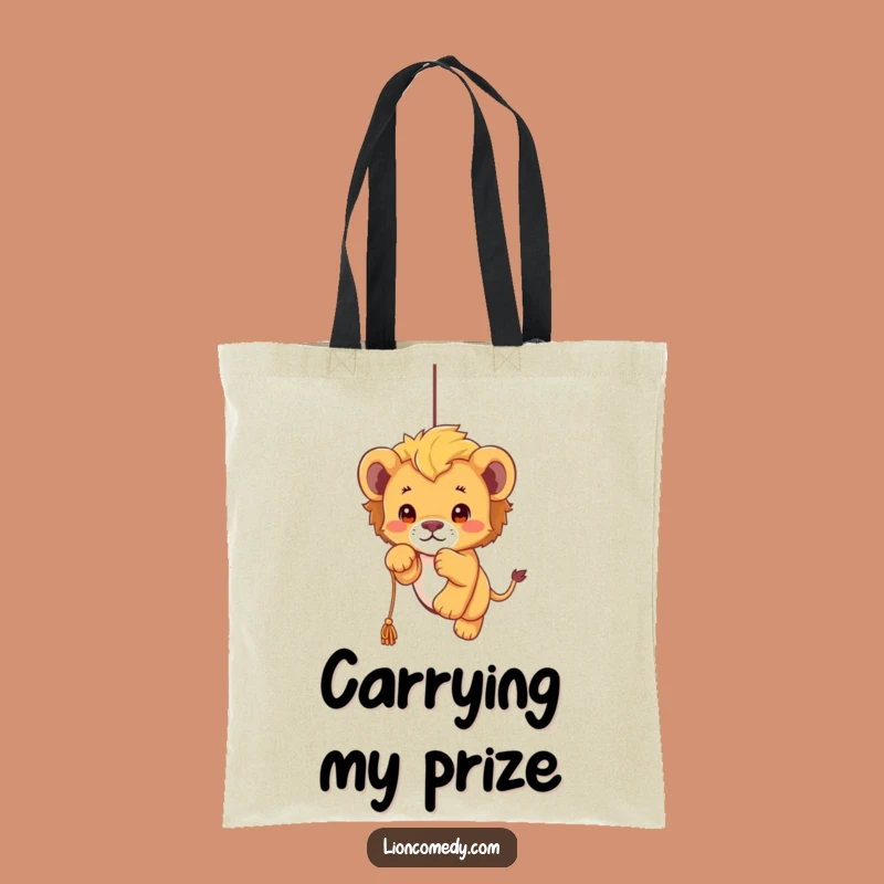 Funny Kawaii Lion Cub Pouncing Tote Bag: Adorable Playful Cub Carry-all, Great Gift