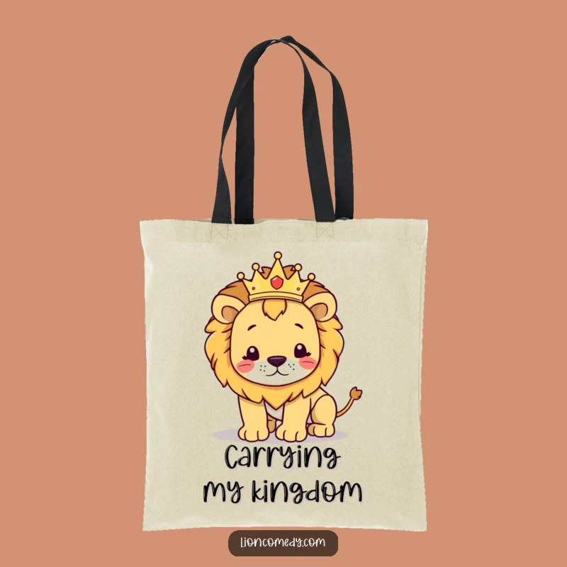 Funny Regal Lion Stumbling Tote Bag: Cute Crowned Cub Carrier, Great Funny Gift