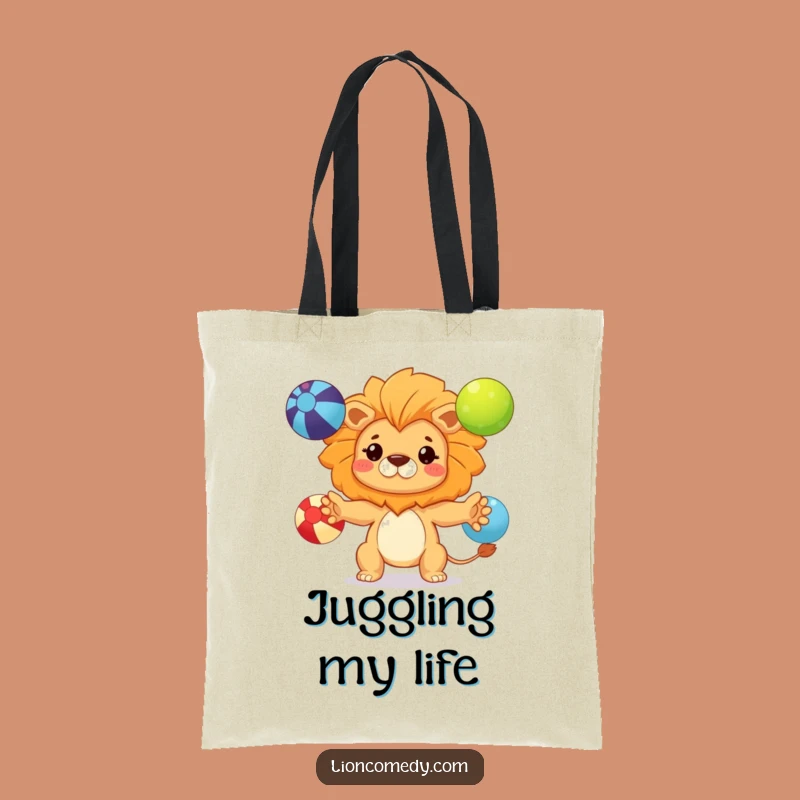 Funny Kawaii Lion Juggling Tote Bag: Determined Cub Carry-all, Humorous Gift